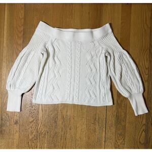 DH New York Off Shoulder Cable Knit Sweater Womens Medium Cream Puff Sleeve